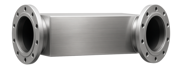 Rectangular duct block with flange connections for quick assembly in large projects.