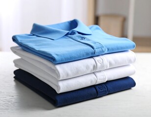 Stacked polo shirts on a table
