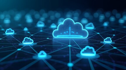 cloud computing network with server icons and data flow
