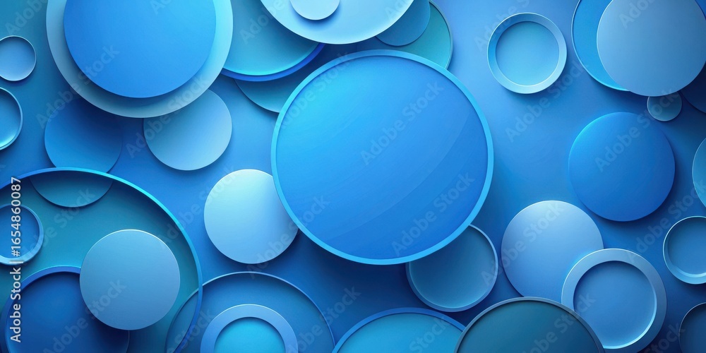Poster abstract blue circular pattern design featuring overlapping circles of varying sizes and shades