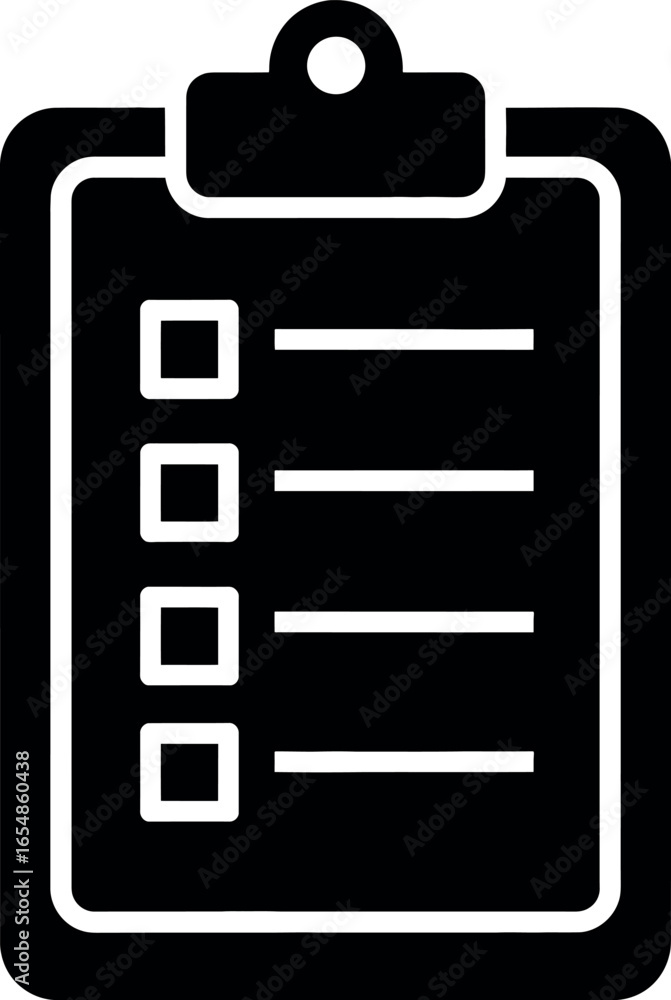 Poster Vector art of black and white icon of a clipboard with a checklist and four items to complete transparent background
