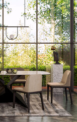 Large luxury modern bright interiors Living room mockup illustration 3D rendering image
