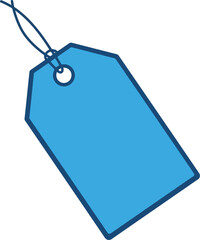 A simple bright blue tag with a string attached isolated on a white background perfect for retail or labeling needs