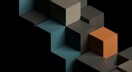 Obraz premium Abstract Geometric Cube Composition: Dark Teal and Burnt Orange 3D Render