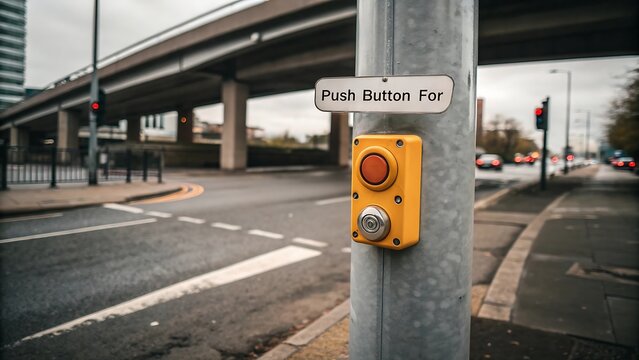 Close up of a push button for pedestrian crosswalk on the street