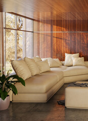Large luxury modern bright interiors Living room mockup illustration 3D rendering image
