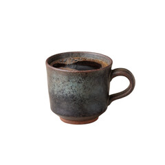 Aromatic Dark Coffee in Rustic Ceramic Mug