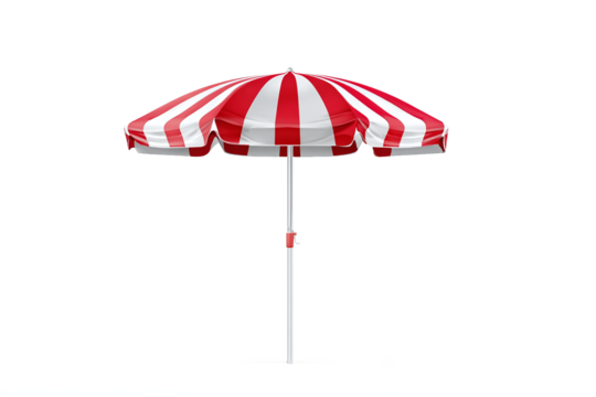 Red and White Striped Beach Umbrella isolated on white transparent background