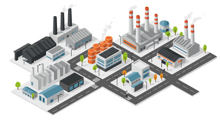 Obraz premium Isometric industrial cityscape with factories and infrastructure