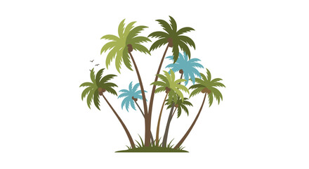 Obraz premium Tropical palm trees illustration with green and blue leaves