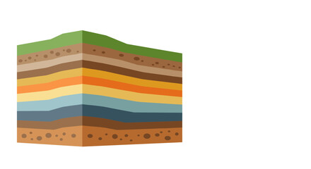 Isometric cross-section of earth's layers with soil, rock, and grass
