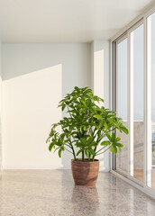 Large luxury modern bright interiors Living room mockup illustration 3D rendering image
