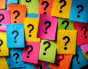 Naklejka premium close up of colorful paper notes with question marks creating a vibrant and playful background