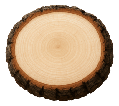 Freshly cut oak branch with smooth, light-colored exposed wood and rough bark edge