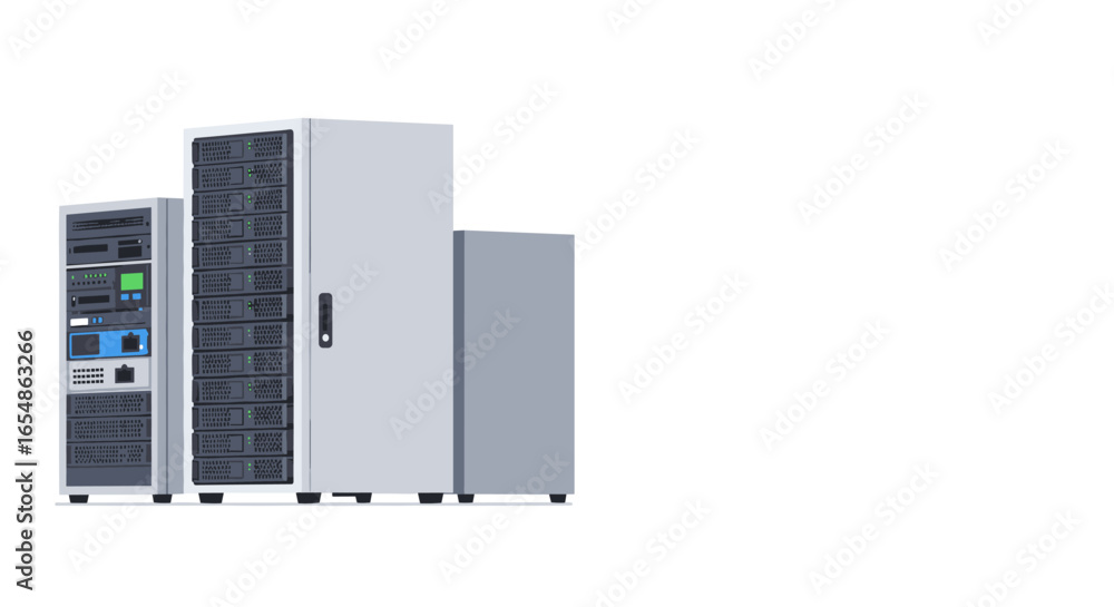 Aufkleber modern data center infrastructure with server racks on white background