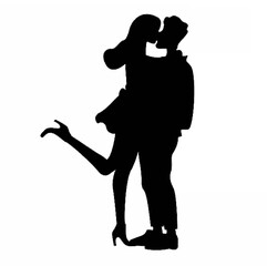 Silhouettes of couple hugging...