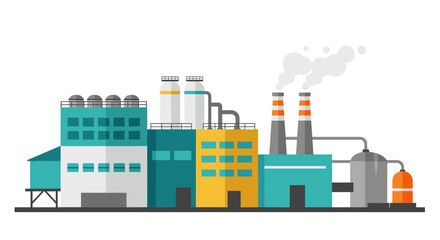 Obraz premium Colorful flat industrial factory with chimneys and buildings in urban landscape