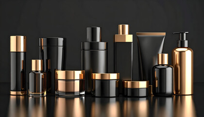 Fototapeta premium Elegant Black Cosmetic Bottles