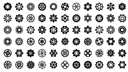 Gear Icon Vector Set with Cogwheels, Mechanical Gear Shapes, Industrial Machinery and Engineering Symbols
