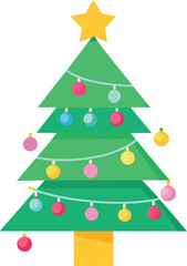 Colorful flat style decorated christmas tree