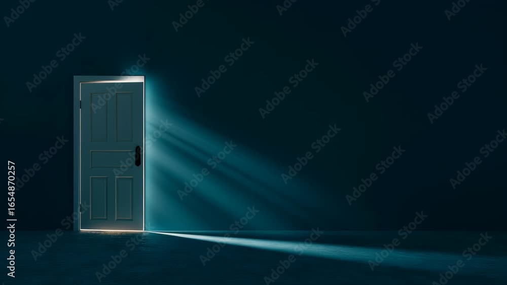 Aufkleber minimal design of an open door with soft light in a dark room capturing tranquility and hope