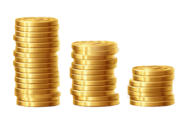 Golden Coin Stacks of Varying Heights, Isolated on White Transparent Background