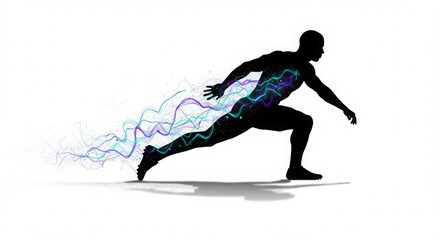 Naklejka premium Dynamic Athlete Silhouette with Abstract Energy Trails on White