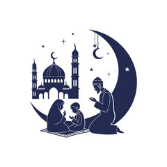 Abstract logo design for Eid al-Adha, featuring stylized crescent moon, star, and figures.