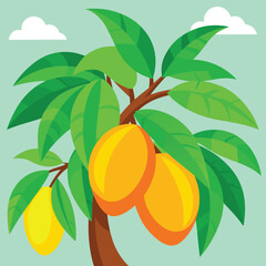 Vibrant mango tree with ripe fruit and green foliage