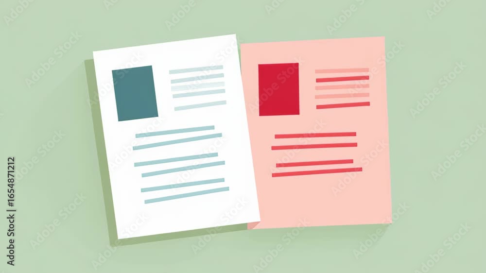 Aufkleber flat design graphic of two informational sheets with text layout on a soft green background