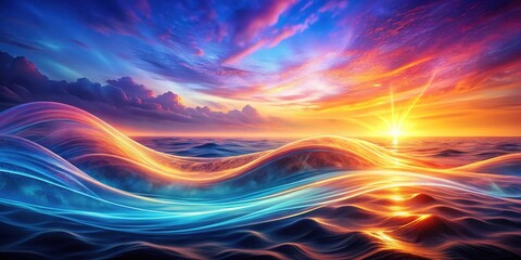 Obraz premium Serene Ocean Waves at Sunset A Dreamlike Seascape of Vibrant Colors and Luminous Energy