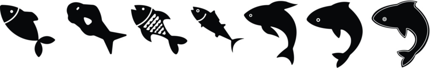 Art & IllustrationFish icon set.Fish silhouette vector collection. Illustration vector of different kinds of Fish Silhouette.Fish vector icons set. Vector outline fish icons.black fish white backgroun