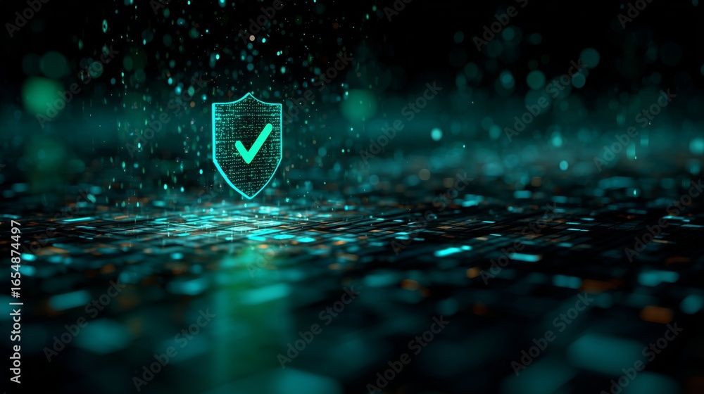 Aufkleber digital technology background with a green security shield icon, with a check mark, concept for cybe