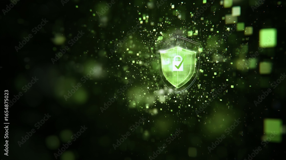 Aufkleber digital technology background with a green security shield icon, with a check mark, concept for cybe