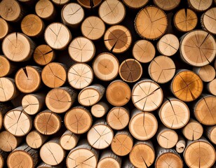 Stacked wood logs, close-up view