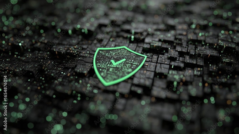 Aufkleber digital technology background with a green security shield icon, with a check mark, concept for cybe
