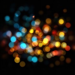Vibrant bokeh lights create a magical, abstract atmosphere on a dark background