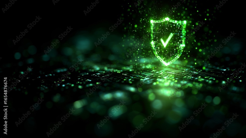 Aufkleber digital technology background with a green security shield icon, with a check mark, concept for cybe