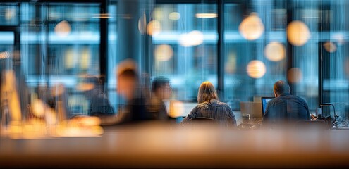 Blurred office scene with people working