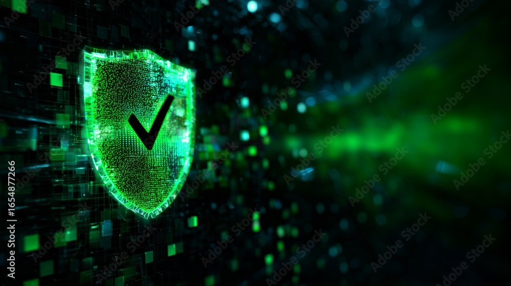 Aufkleber digital technology background with a green security shield icon, with a check mark, concept for cybe
