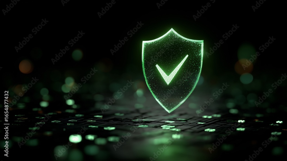 Aufkleber digital technology background with a green security shield icon, with a check mark, concept for cybe
