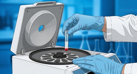 Illustration depicting blood sample preparation using laboratory centrifuge