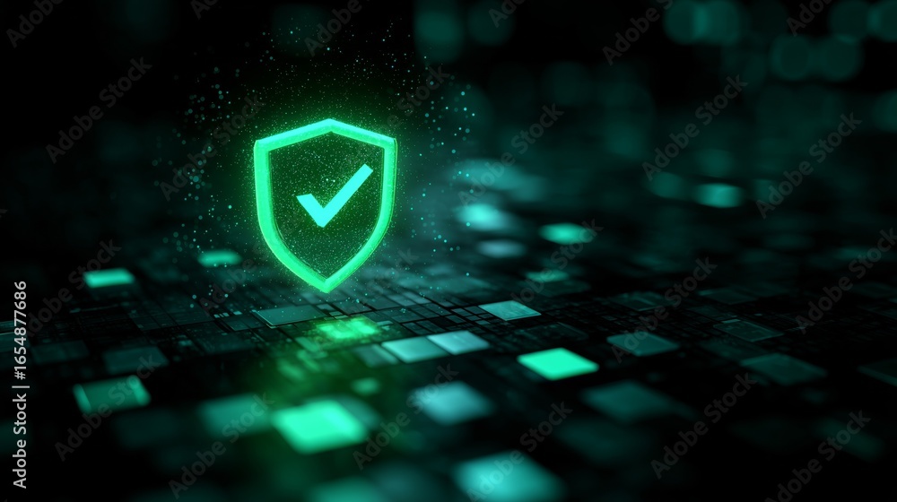 Aufkleber digital technology background with a green security shield icon, with a check mark, concept for cybe