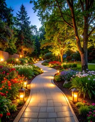 Fototapeta premium A beautiful garden path at twilight