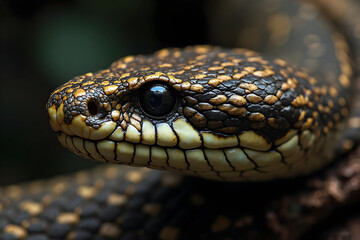 Snake Head Closeup with Detailed Scales and Intricate Patterns
