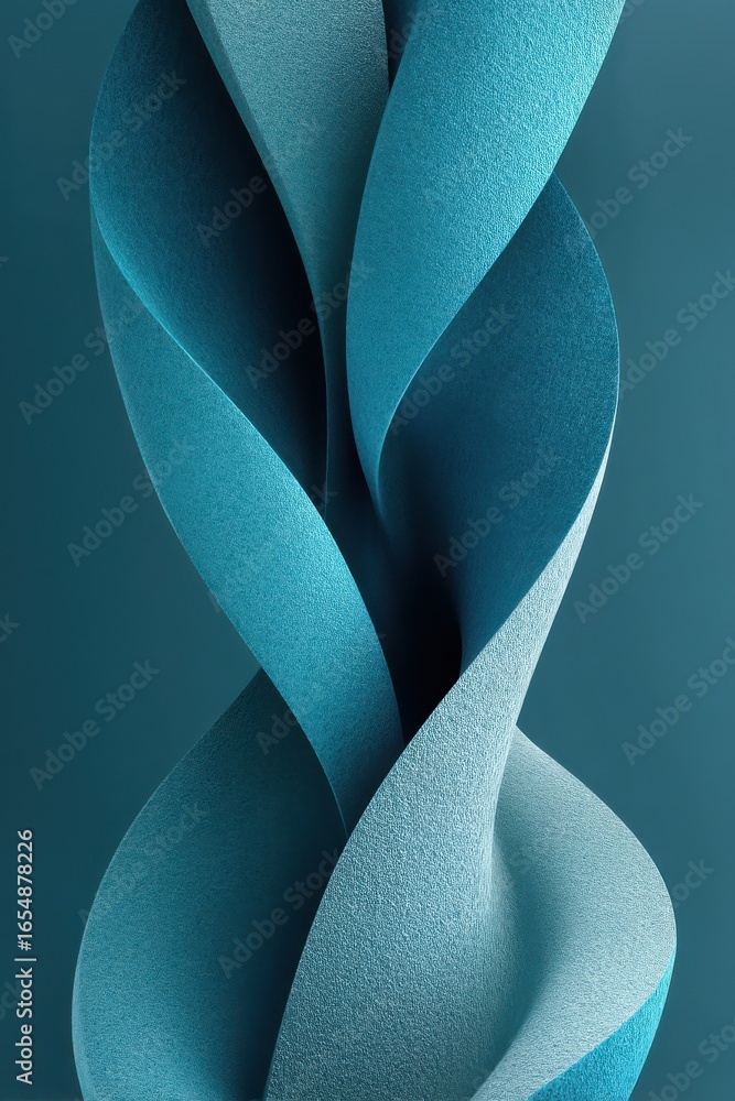 Poster close-up of intertwined fluid forms with vibrant turquoise textured surface