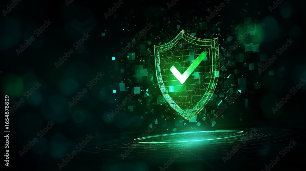 Aufkleber digital technology background with a green security shield icon, with a check mark, concept for cybe