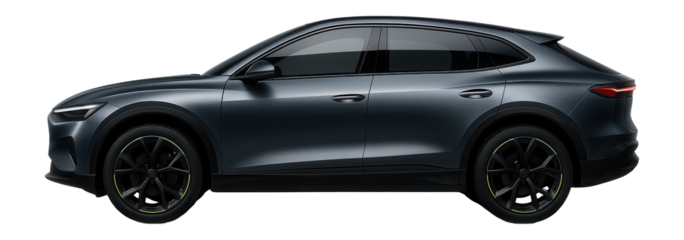 Electric SUV with a sloping roofline and concealed charging port