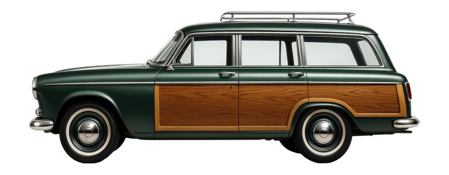 Station wagon with wood-panel siding and roof rack