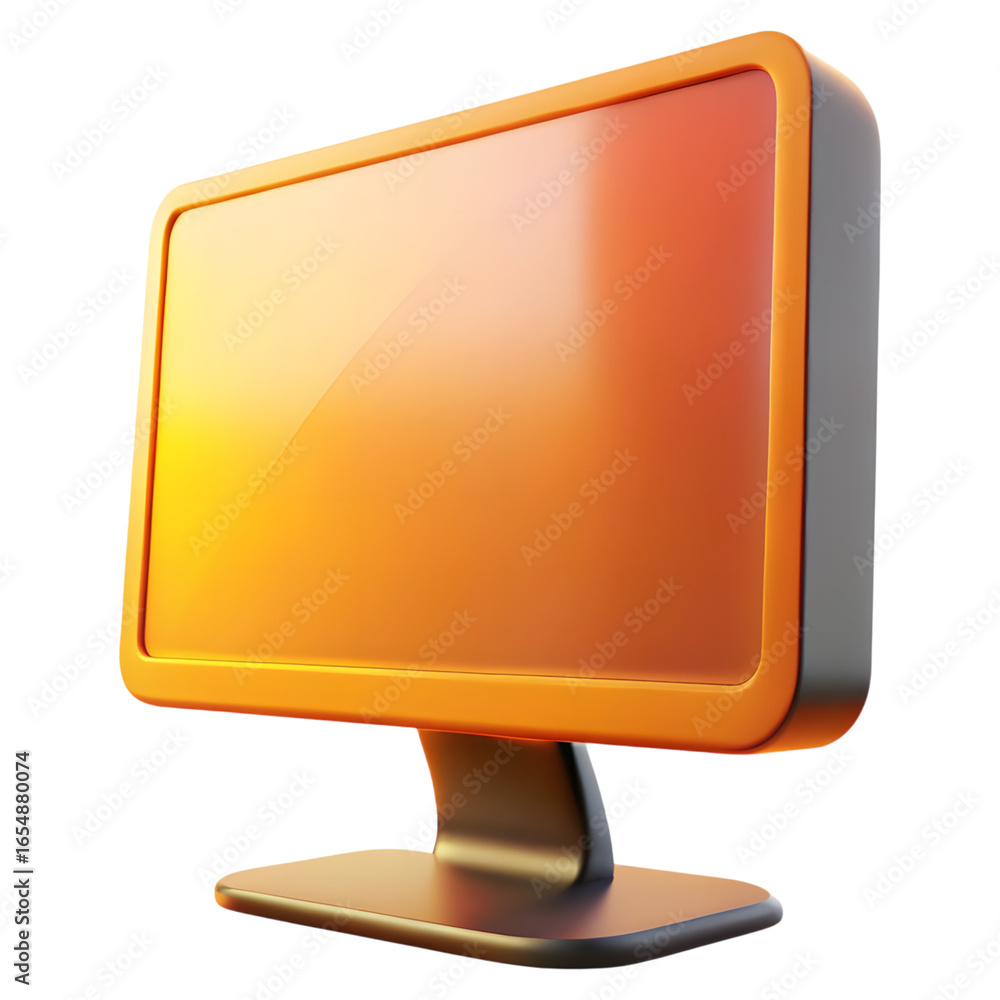 Wall mural 3d icon of modern computer monitor with orange screen isolated on transparent background
